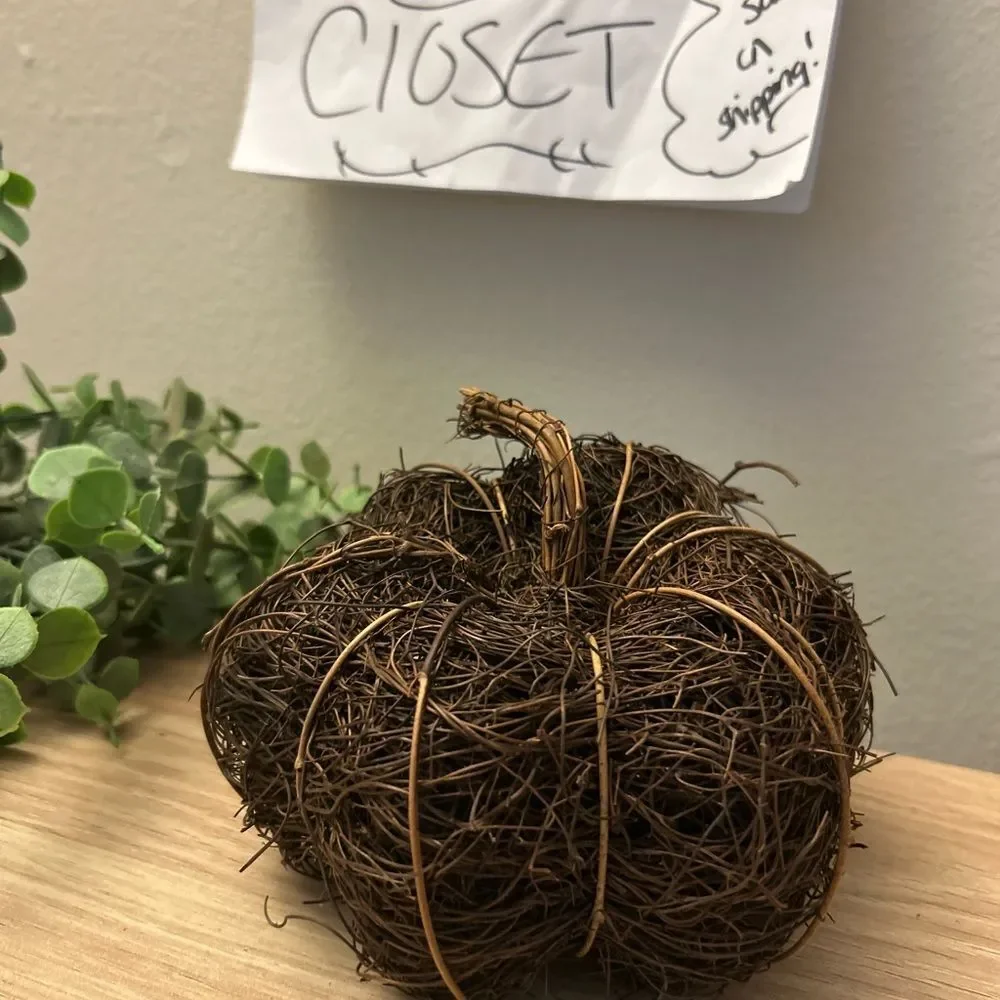 Rustic Natural Wicker Pumpkin Accent